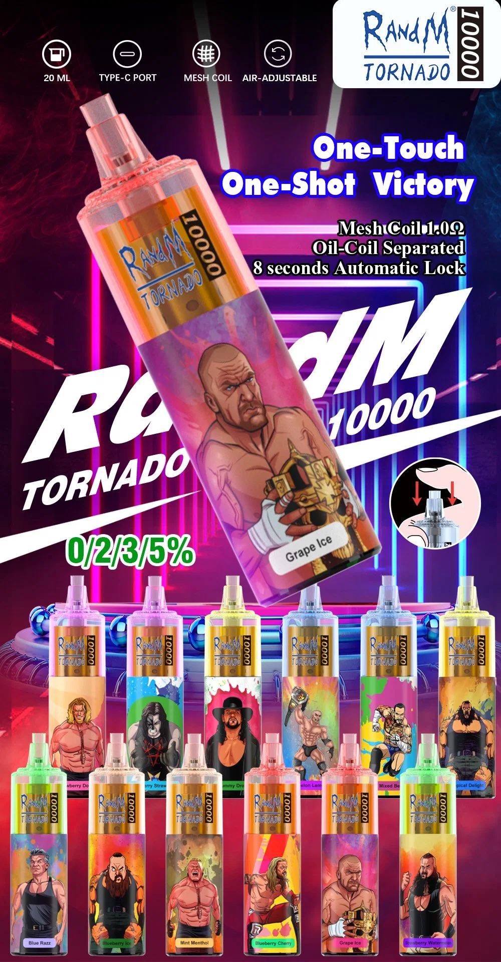 Original Randm Tornado 10000 Puffs 20ml Prefilled Rechargeable Battery E Cigarette Pen Wholesale Disposable Vape